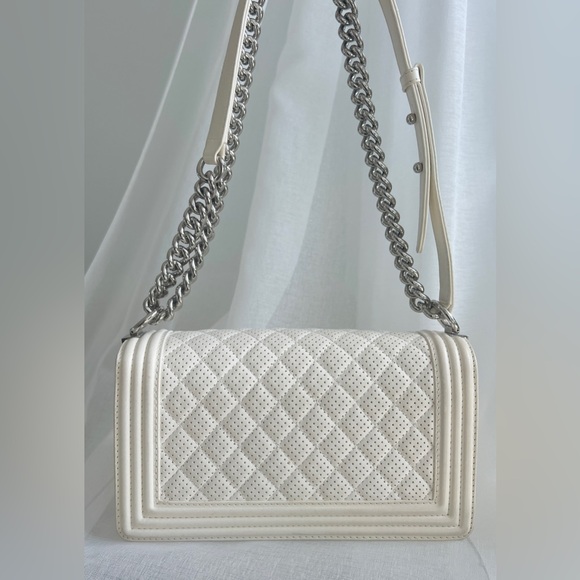 Like New Chanel Perforated Lambskin Leather Medium White Flap Boy Bag - Picture 5 of 10